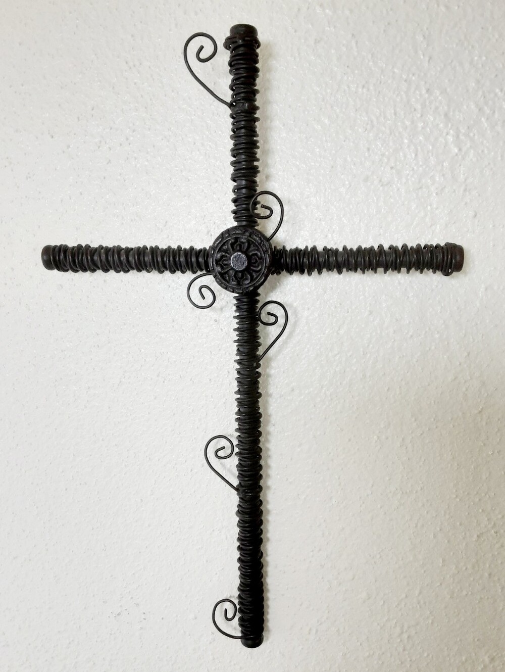Handmade Wrought Iron Wrapped Decorative Wall Accent Cross